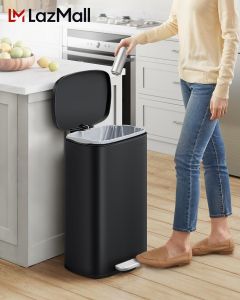 50L stainless kitchen trash bin with pedal big trash can for room bathroom with cover outdoor