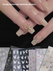 MONLEYTA | Butterfly Nail Art Stickers 3D Relief Liquid Pattern High End Dopaamine Style White Decorative Small Design Nail Decorations