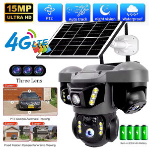 3 Lens 4G Solar Camera Tri-lens Security Protection CCTV Cameras Outdoor Smart Home Video Surveillance 15MP 8K HD Night Vision