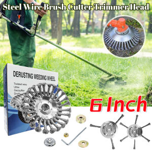 6 Inch Weed Brush Cutter Grass Head Lawn Mower Universal Rotary Wire Wheel Brush Disc Garden Trimmer Head Cutter Tool