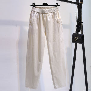 White Washed Cotton Dad Harem Pants High Waist Casual Thin New Style Loose Fit Summer Long Trousers for Women