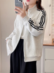 Black Sports Jacket Womens Baseball Uniform Large Size New Autumn Zipper Woven Belt Sweatshirt Casual Small Size Sweatshirt Cardigan