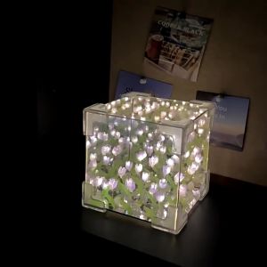 Tulips Mirror Bedside Lamp Night Light Creative Gift Baby Sleeping Light Decoration Indoor Lamp Living Room Bedroom