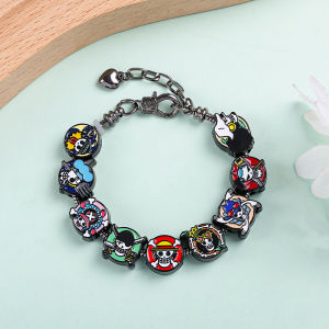 Bandai | One Piece Pirate Skull Beaded Charm Bracelet Black Alloy Snake Chain Wrist Accessory Birthday Gift for Teen Anime Enthusiasts