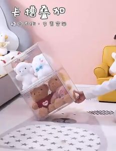 ~SG Seller~ Dust Proof Toy Storage Box Multi Storage Purposed Clear Stackable Plastic Storage Bins with Magnetic Attraction Lid Dustproof Book & Cosmetic Display Cases Large Figures Collectibles Showcase Shoe Box Protection Organizer for Bags