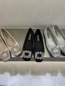 Elegant French Style Diamond Buckle Satin Soft Comfortable Flats