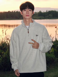 Áo Nỉ Nam American Hoodless Half Zipper Lót Lông Cừu Dày Dài Tay Thường Ngày Mùa Thu Đông Thường Ngày Thoải Mái