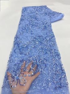Teal Green 5 Yards Sequins African Lace Fabric 2026 French Embroidery High Quality Luxury Heavy Beaded Bridal Wedding Lace