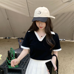 Summer 2023 Short Sleeve T-Shirt Womens Sweet And Spicy Style Trendy Design Mini-length V-neck Casual Fashion Hot Girl Top