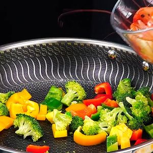 SUS 316 Keluli Tahan Karat Non Stick Honey Comb Frying Pan dengan penutup kaca/Pok dengan pemegang