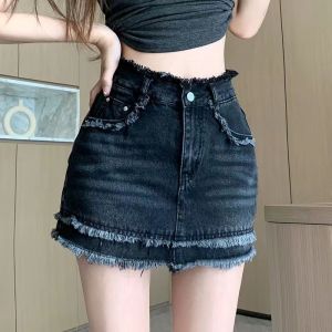 ผู้หญิง กระโปรงสเกิร์ต กางเกงยีนส์ เอวสูงเอว เซ็กซี่สุด บางเฉียบเพรียว A-lines กระโปรงขึ้นด้านบน เดนิมเดนิม กางเกงขาสั้นแบบสั้น