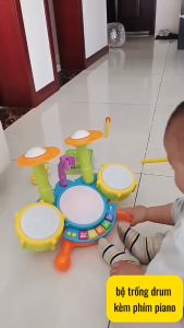 Đồ chơi trống Jazz Drum cỡ lớn có đèn phím đàn piano đa năng kèm micro hát giáo dục âm nhạc sớm cho bé từ 6 tháng tuổi