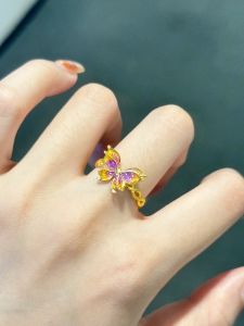 แหวนรูปผีเสื้อสีม่วงอ่อนปรับได้สำหรับผู้หญิง แหวนนิ้วสไตล์ย้อนยุค แหวนนิ้วสุดหรูหรา แหวนนิ้วแฟชั่น แหวนนิ้วสุดเก๋