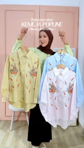 NANDO ATASAN KEMEJA WANITA KOREAN CUTE STYLE BORDIR RABBIT WORTEL KATUN POPLIN IMPORT