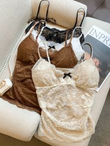 GUZILIAN | Vintage Lace Bow Padded Camisole Top Slimming Innerwear