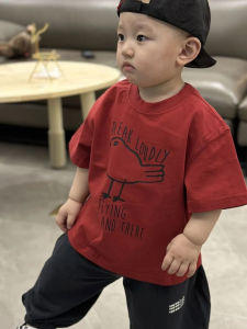 Childrens Short Sleeve T-Shirt Baby Fashionable Red Half Sleeve White Enhancing Male Toddler Casual Top Korean Style Cartoon