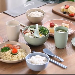 Nipiin 5 Colors Wheat Straw Cup Plastic Tumbler Cups Travel Coffee Tea Water Drinking Cup