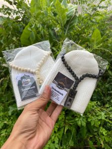 (10PCS) Souvenir Haji Umroh Tahlil 100/1000 Hari Peci+Tasbih+Karu Ucapan