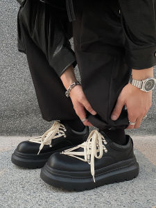Romantic Lightweight Thick Bottom Derby Shoes Mens Comfortable All-Match Black Leather High Street Casual Trendy Shoes