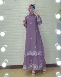 GAMIS MELAYU MALAYSIA BORDIR 2 TINGKAT SOLDER MOTIF BUNGA MEWAH