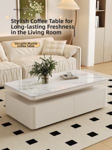 YIYOU | Elegant Creamy Modern Minimalist Marble Coffee Table for Small Living Room