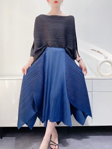 Miyake Temperament Pleated Half Skirt for Women Summer New Drape Feeling Irregular Pleated Long Skirt for Women