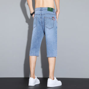 Quần Short Denim Nam Mùa Hè Mỏng Rộng Rãi Ống Đứng Màu Xanh Nhạt Quần Dài Vừa Phải Thời Trang Thường Ngày