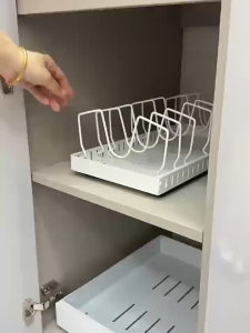 Carbon Steel Kitchen Sliding Adjustable Spacing Pull Out Pot Rack Pot Lid Holder Seasoning Storage Rack Organizer