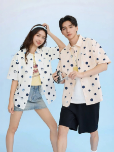 SANFU | All Over Polka Dot Mens Short Sleeve Shirt Flip Collar Drop Shoulder