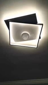 Ceiling Fan Light LED Geometric Acrylic Tri-color Starry Sky Modern Flush Mount Ceiling Fan Chandelier Remote Control Smart Mute Ceiling Fan Lights for Bedroom Living Room Restaurant