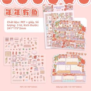 Mr.paper | 3 Tờ/Gói Chủ Đề Tết Vui Vẻ 2.5D Miếng Dán Trò Chơi Giảm Stress Chất Liệu PET + Giấy Trắng Cảnh Thu Nhỏ Văn Phòng Phẩm Dùng Cho Thủ Công DIY
