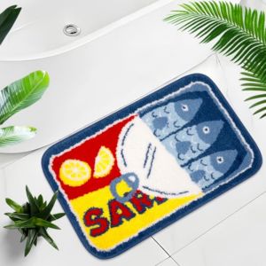 VIKAMA Funny Sardine Can Rug Retro Tin Food Decor Floor Mat Non Slip Red Yellow Cozy Bath Rug Bathroom Living Room Decor