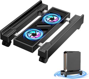Giá Đỡ Máy Tính Để Bàn Có Thể Điều Chỉnh Với Quạt Làm Mát Giá Đỡ CPU Di Động Trên 4 Bánh Xe Xe Đẩy Máy Tính Để Bàn Dưới Bàn Hỗ Trợ CPU Lên Đến 24 Inch
