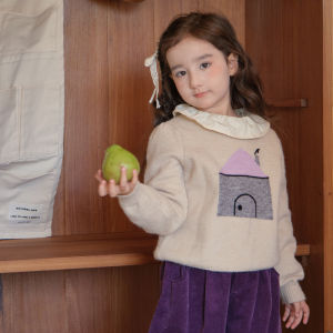 Fashionable Knitted Sweater for Girls Cartoon Design Autumn Spring New Style Yanger Home Baby Clothes Korean Style Polar Fleece