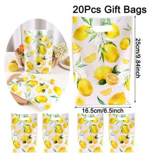 10/20/50pcs Watercolor Yellow Lemon Candy Gift Bags Biscuit Packing Bags Summer Party Favors Bags Beach Picnic Essentials