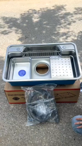 Chậu Rửa Bát 1 Hố Bán Nguyệt Kiểu Nhật Bản Inox 304 Cao Cấp Kích Thước 78x48 Vân Sần