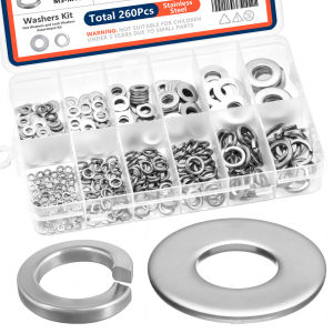 260Pcs Lock and Flat Washer Assortment Kit Stainless Steel M3 M4 M5 M6 M8 M10 Spring Lock Washers and Flat Washers Set