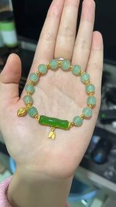 Jade bamboo Pendant Bracelets for Women Girls Ancient Green Agate Beads Charm Bracelet Woven Hand Rope Jewelry