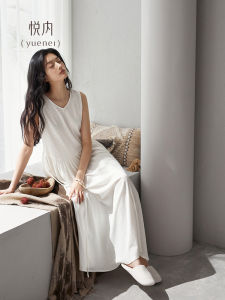 Pure Cotton Sleepwear Dress Womens Style Summer Sleeveless V-neck Long Dress Casual Wear Outerwear Comfortable Underwear