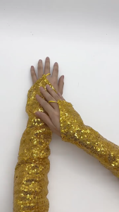 NEAVERLER Women Vintage Fingerless Shining Sequins Gloves Cosplay Gothic Party Club Long Hook Finger Mittens Nightclub Stage Performance