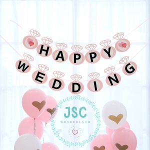 Happy Wedding Pull Flag Banner For Wedding House Decoration Wedding Party Decoration 新婚快乐拉旗