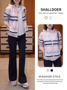 Shalldoer | Casual Striped Color Block Long Sleeve Womens Jacket Korean Style Short Length Zipper Closure Breathable Universal Fit Coat