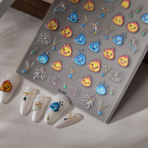 Sparkling Anime Flame Spirit Nail Stickers 5D Embossed Cute Flame Decals Self-Adhesive Nail Stickers Nail Decorations for DIY