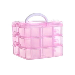 Plastic Storage Box Stackable 3 Tier with Adjustable Compartment Slot Snap-Lock Container for Storing Toy Jewelry Accessory