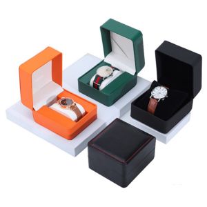 Watch Case Black Single Gift Box With Pillow PU Leather Wristwatch Display Organizer For Men Clamshell