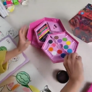【VIDKHSY Store】46Pcs Coloring Set Watercolor Pens Colored Pencils Crayons With Rotary Storage Box For Kids drawing art supplies Gift Box