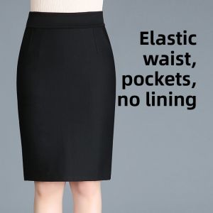 High Waist Elastic Business Mid-Length Skirt with Slit Autumn Winter New Style Womens Fashion Pencil Skirt Office Commute