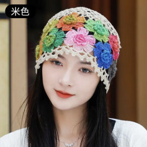 Handmade Hollow out Knitted Headscarf Hat Womens Breathable Overhead Cap Floral Elegant Spring Summer Autumn Season Accessory
