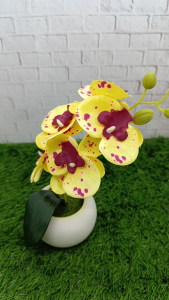 Bunga Anggrek Kuning Hias Pot Bulat | Dekorasi Estetik Handmade DIY | 10x30 cm | Limited Stock