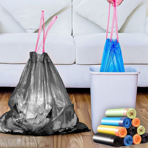 15/50PCS Disposable Garbage Bag Drawstring Tank Thickened Kitchen Garbage Bag Disposable Plastic Waste Liners for Office